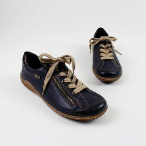 Remonte Tex Blue Leather Zipper Lace-up Sneakers